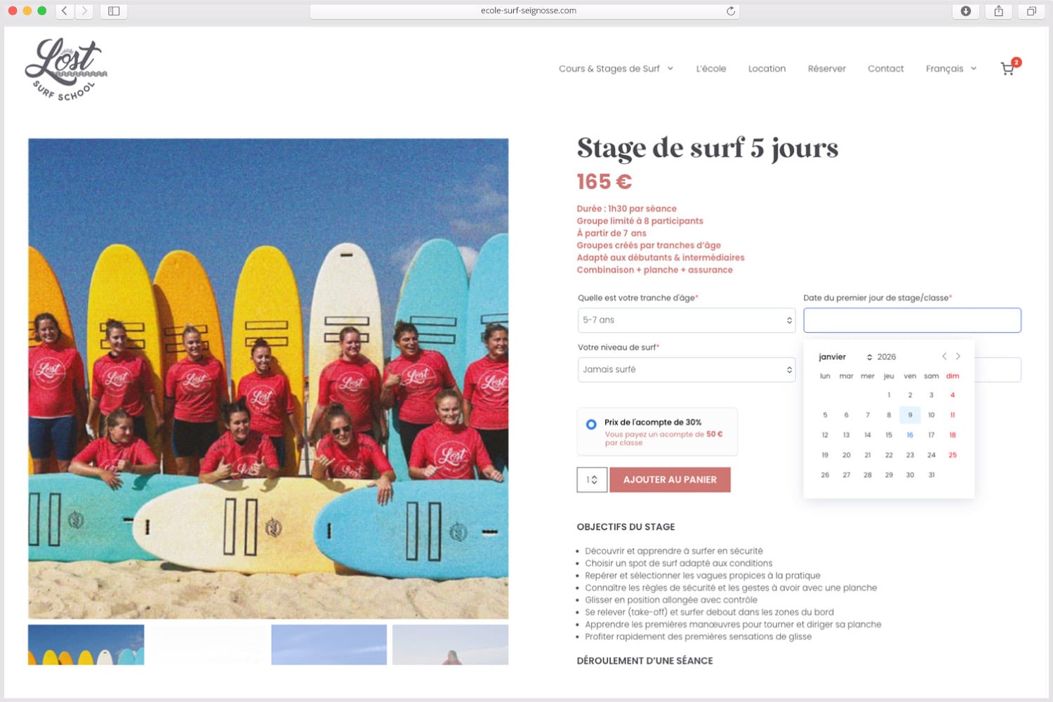 création de eshop pour école de surf